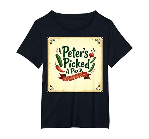 Peter Peter's Piced A Peck Kinderreim-Kunst T-Shirt, Damen Große Größen, Schwarz, 6X von Generic