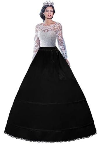Petticoat Reifrock Kürzen Unterrock 2 Reifen Krinoline Lang Vintage Unterröcke Für Damen Mädchen Brautkleid Hochzeitskleid Mittelalterliches Viktorianisches Kleid Kostüm Ballkleid(Schwarz,42) von Generic