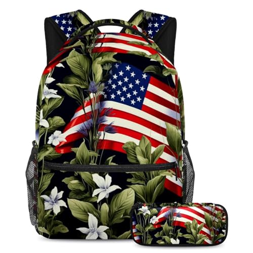 Pflanzen mit amerikanischer Flagge sorgen für Erfolg mit unserem 2-teiligen Schulranzen-Set für Kinder, perfekt für Jungen, Mädchen, Teenager, mit einem Rucksack mit großem Fassungsvermögen und von Generic