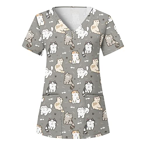 Pflege Kasack Damen Cartoon-Katze Gedruckt Kittel Damen Berufskleidung Kurzarm V-Ausschnitt Uniformen Damen Pflege Mit Taschen Schlupfkasack Damen Pflege Muster Laborkittel Bunte Kasacks Pflege Kasack Damen Cartoon-Katze Gedruckt Kittel Damen Berufskleidung Kurzarm V-Ausschnitt Uniformen Damen Pflege Mit Taschen Schlupfkasack Damen Pflege Muster Laborkittel Bunte Kasacks von Generic