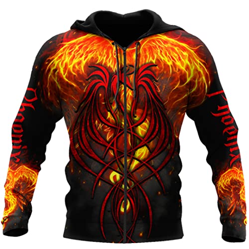 Phoenix Tattoo 3D Print Unisex Hoodie Sweatshirt Kunst Reißverschluss Pullover Jacke Trainingsanzüge, Kapuzenpullover mit Reißverschluss., XL von Generic