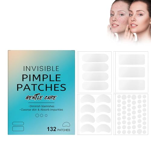 Pickelpatches, Unsichtbare Pickel Patch Groß, Hydrokolloid Pflaster für Akne, Pimple Patches für das Gesicht, Akne Patch, Halbmond, Rechteck, Oval (5 Größen, 132 Stück) von Generic