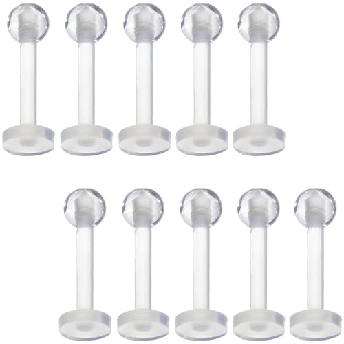 Piercing Retainers 10 Stück Helix Lippe Bars Bioflex Kunststoff Zungenpiercing Lippenpiercing Klar Acryl Tragus Ohr Studs 1.2 mm(16 g) 8 MM Clear Earrings Männer Frauen Aretes Para La Nariz von Generic