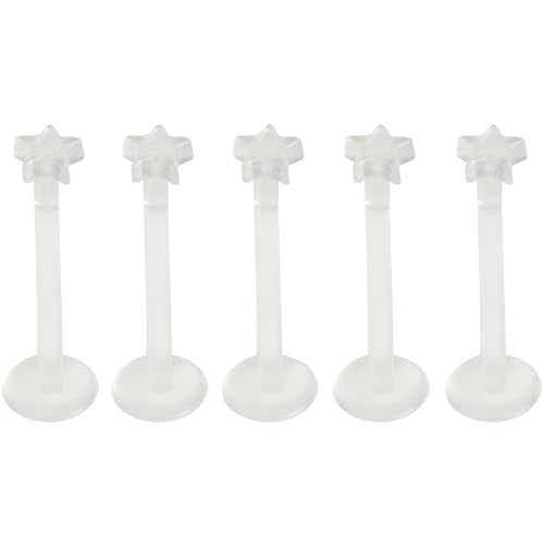 Piercing Retainers 5 Stück Lippe Bars Bioflex Kunststoff Zungenpiercing Lippenpiercing Acryl Tragus Ohr Studs 1.2 mm(16 g) 8 MM Clear Earrings Männer Frauen Aretes Para La Nariz Klar Pentagramme von Generic