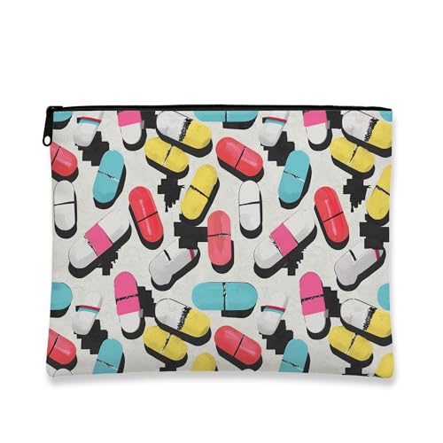 Pillen-Make-up-Tasche, bunte Kapseln, Kosmetik-Reisetasche für Damen, tragbar, kleiner Canvas-Reißverschluss, lustiges Geschenk, Kulturbeutel für Festivals, Mehrfarbig, 7x9 Inch, Pille von Generic