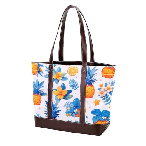 Pineapple Flowers-1847 modische gewaschene strapazierfähige Ledergeldbörse für Damen, mit Tragegriff oben, mit Taschen, Reißverschluss von Generic