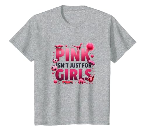 Pink Isn't Just for Girls Pink Boys Dinosaurier Soccer Fun T-Shirt, Kinder, Grau Meliert, 128 von Generic
