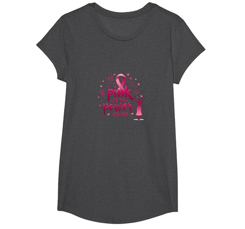 Pink is My Power Color Brustkrebs-Bewusstseinsunterstützung T-Shirt, Girls, Anthrazit Meliert, L von Generic
