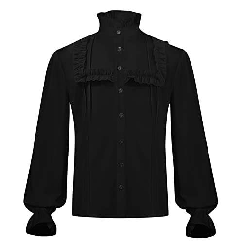 Piratenhemd Herren Button Down Mittelalter Hemd mit Hoher Kragen, Rüschenhemd Männer Langarm Freizeithemd Kostüm Renaissance Viking Viktorian Steampunk Cosplay Tops Piratenhemd Herren Button Down Mittelalter Hemd mit Hoher Kragen, Rüschenhemd Männer Langarm Freizeithemd Kostüm Renaissance Viking Viktorian Steampunk Cosplay Tops von Generic