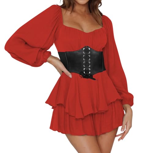 Piratenkostüm Damen Sommerkleider Korsett Patchwork Kleid Renaissance Minikleid Off Shoulder Kleid Jumpsuit Piratinkleid A-Linie-Kleid Trägerloses Knielange Strandkleid Partykleid Karneval Kostüm von Generic