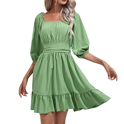 Piratenkostüm Damen Swing Rüschenkleid mit Langen Puffärmeln Off Shoulder Slash Neck Skaterkleid Einfarbiges A-Linien-Kleid Knielanges Patchwork-Kleid Kurz Cocktailkleid Party Karneval Kostüm von Generic