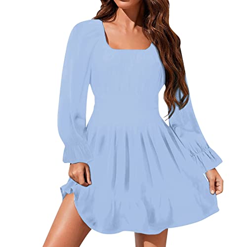 Piratenkostüm Damen Swing Rüschenkleid mit Langen Puffärmeln Off Shoulder Slash Neck Skaterkleid Einfarbiges A-Linien-Kleid Knielanges Patchwork-Kleid Kurz Cocktailkleid Party Karneval Kostüm von Generic