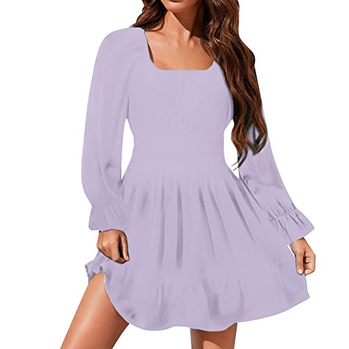 Piratenkostüm Damen Swing Rüschenkleid mit Langen Puffärmeln Off Shoulder Slash Neck Skaterkleid Einfarbiges A-Linien-Kleid Knielanges Patchwork-Kleid Kurz Cocktailkleid Party Karneval Kostüm von Generic