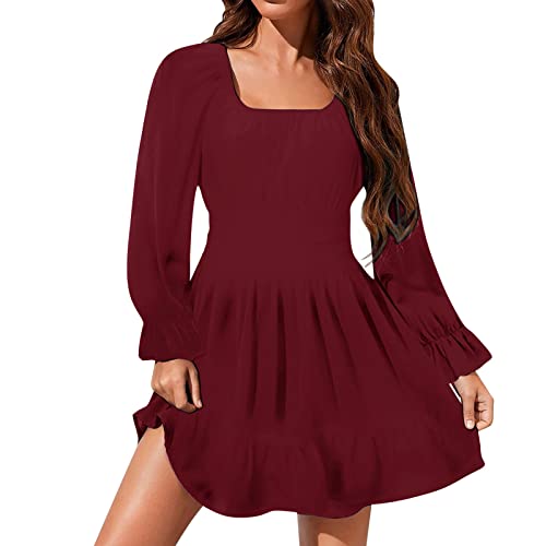 Piratenkostüm Damen Swing Rüschenkleid mit Langen Puffärmeln Off Shoulder Slash Neck Skaterkleid Einfarbiges A-Linien-Kleid Knielanges Patchwork-Kleid Kurz Cocktailkleid Party Karneval Kostüm von Generic