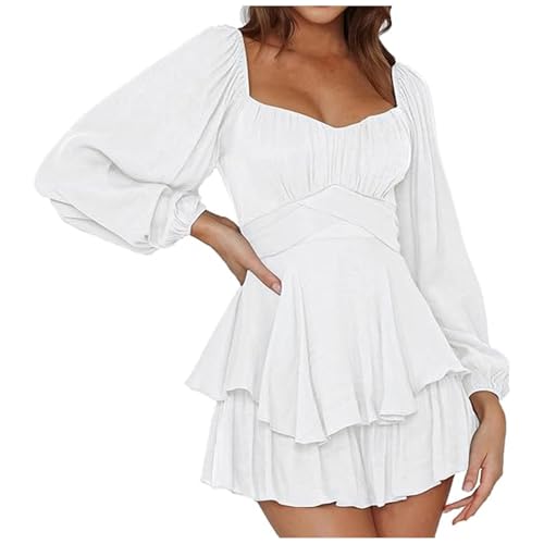 Piratenkostüm Damen Weißes Korsett Kleid Rüschenkleid mit Puffärmel Fashion Hemdkleid Piratenkleid Damen Schulterfrei Swing Kleider Elegant Einfarbige A-Linien-Kleid Party Karneval Kostüm Piratin von Generic