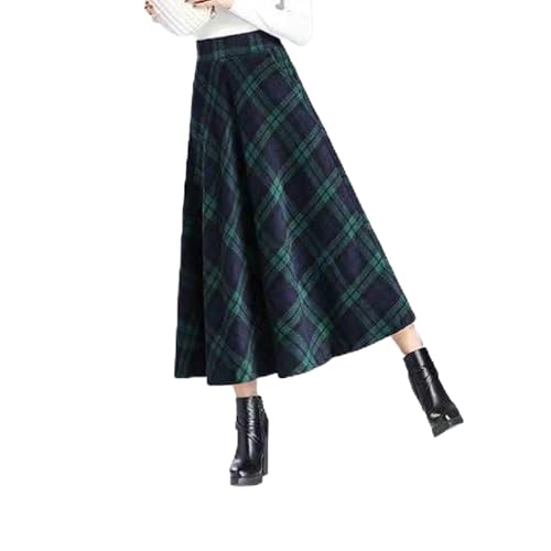 Plaid Winterrock Lang, Faltenrock Elegant, A-Linien Retro Strickrock Damen Lang Wollrock Winter Warm Trachtenrock Bequem Herbst Rock Mit Taschen Tellerrock Casual Thermorock von Generic