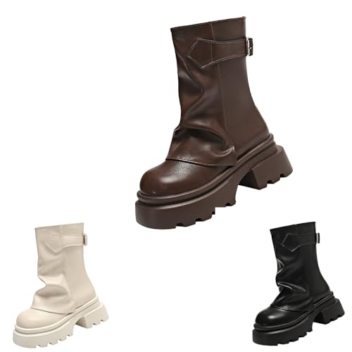 Plateau Boots Damen Gothic Punk - Stiefeletten Damen Mit Absatz - Bikeboots Blockabsatz Profilsohle Motorradstiefel Schnalle Springerstiefel Kurzschaft Lederstiefel Rundzehe Schlupfstiefel Plateau Boots Damen Gothic Punk - Stiefeletten Damen Mit Absatz - Bikeboots Blockabsatz Profilsohle Motorradstiefel Schnalle Springerstiefel Kurzschaft Lederstiefel Rundzehe Schlupfstiefel von Generic