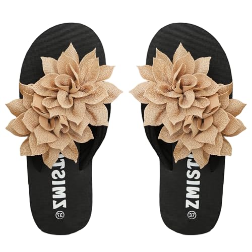 Plateau Flip Flops Damen Blumen Sandalen Zehensandalen Bohemian Zehentrenner Peep Toe Hausschuhe Bequeme Damenschuhe Boho Sandaletten Rutschfest Schlappen Reise Urlaub Outdoor Slippers von Generic