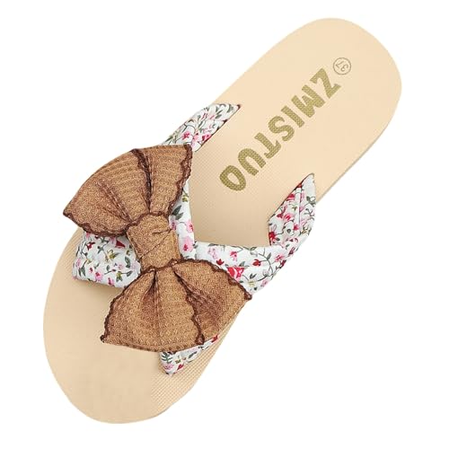 Plateau Hausschuhe Damen Sommer Schlappen mit Bow-Knot Pantoffeln Offene Lässige Latschen Rutschfeste Bequeme Slipper Frauen Pantoletten Schuhe Boho Style Latschen Leicht Strandschuhe von Generic