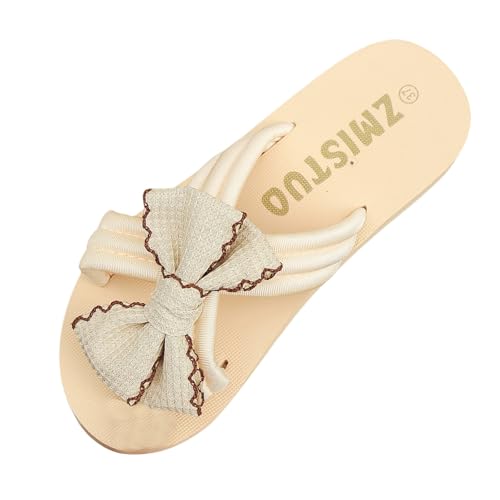 Plateau Hausschuhe Damen Sommer Schlappen mit Bow-Knot Pantoffeln Offene Lässige Latschen Rutschfeste Bequeme Slipper Frauen Pantoletten Schuhe Boho Style Latschen Leicht Strandschuhe von Generic