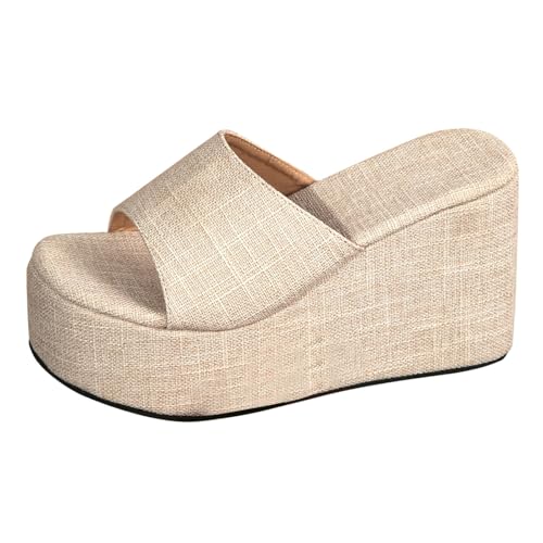 Plateau Keilabsatz Slip-on Sandalen Damen Keilsandalen Mit Fussbett Espadrilles Keilabsatz Sandaletten Modisch offen Toe Strandsandalen Wedges Sommerschuhe (BG1, 36) von Generic