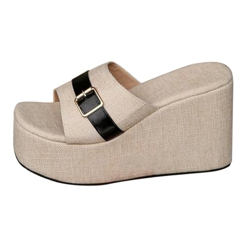 Plateau Keilabsatz Slip-on Sandalen Damen Keilsandalen Mit Fussbett Espadrilles Keilabsatz Sandaletten Modisch offen Toe Strandsandalen Wedges Sommerschuhe (BG3, 38) von Generic