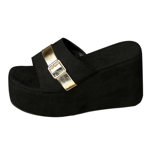Plateau Keilabsatz Slip-on Sandalen Damen Keilsandalen Mit Fussbett Espadrilles Keilabsatz Sandaletten Modisch offen Toe Strandsandalen Wedges Sommerschuhe (BK3, 38) von Generic