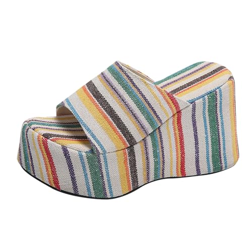Plateau Keilabsatz Slip-on Sandalen Damen Keilsandalen Mit Fussbett Espadrilles Keilabsatz Sandaletten Modisch offen Toe Strandsandalen Wedges Sommerschuhe (Camouflage, 37) von Generic
