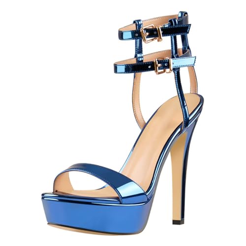 Plateau Knöchelriemen Stiletto Absätze Offene Zehenschnalle High Heel Sandalen Dicke Sohle Frauen Kleid Schuhe Mode Party Elegant,Blau,36 EU Plateau Knöchelriemen Stiletto Absätze Offene Zehenschnalle High Heel Sandalen Dicke Sohle Frauen Kleid Schuhe Mode Party Elegant,Blau,36 EU von Generic