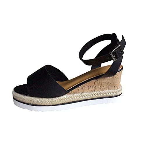 Plateau Sandalen Damen Elegant - Sandaletten Keilabsatz Römersandalen Lackleder Sommersandalen Schnalle Sandals Blockabsatz Pendler Schuhe Sommer Strandschuhe Slingback Plateauschuhe von Generic