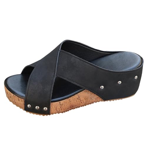Plateau Sandalen Damen Mit Keilabsatz Pantoletten Plattform Clogs Rutschfest Schlappen Vintage Keilsandalen Offen Sommer Hausschuhe Leicht Damensandalen Outdoor Slippers Casual Slides von Generic