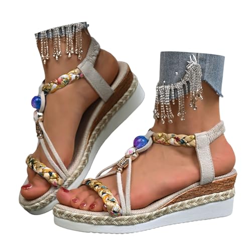 Plateau Sandalen Damen Sommer Strass Perlen Keilsandalen Bequem Boho Espadrilles Elegan Offene Sandalette Plateau Sandalen Damen Sommer Strass Perlen Keilsandalen Bequem Boho Espadrilles Elegan Offene Sandalette von Generic