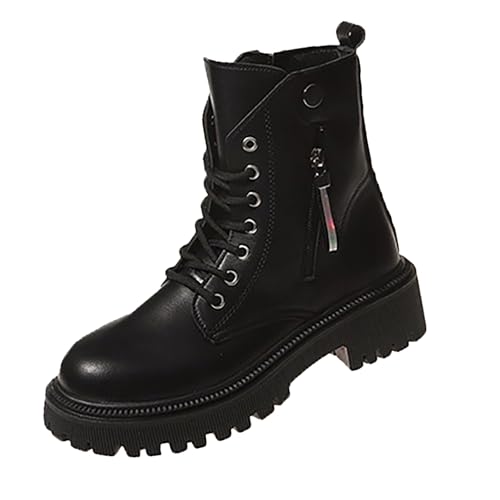 Plateau Stiefel Damen Gothic Punk - Ankle Boots Zum Schnüren Vegan Kurzschaft Lederstifel Blockabsatz Profilsohle Springerstiefel Rutschfest Abriebfest Combat Boots Pu-Leder-Stiefel von Generic
