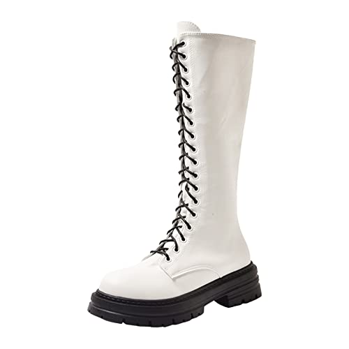 Plateauboots Damen Gothic Punk - Lederstiefel Mit Blockabsatz Profilsohle Halbhohe Schnürstiefel Rundzehe Springerstiefel Lackleder Halbstiefel Pu-Leder Reitstiefel Combat Boots von Generic