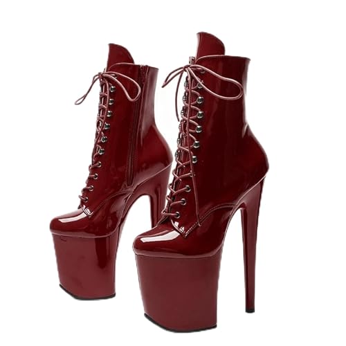 Plateaustiefel für Damen, 20 cm, für Pole Fitness, Tanz, Stöckelabsatz, Lackleder, mit Schnürung, hoher Schaft, für Sommerparty, Abend, Abschlussball, moderner Ballsaal, rot, 43 EU Plateaustiefel für Damen, 20 cm, für Pole Fitness, Tanz, Stöckelabsatz, Lackleder, mit Schnürung, hoher Schaft, für Sommerparty, Abend, Abschlussball, moderner Ballsaal, rot, 43 EU von Generic