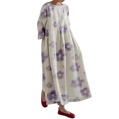 Plissiertes Maxikleid Damen Sommerkleid Plus Size Sommerlanges Freizeitkleider 3/4-Arm T-Shirt Kleid Swing Kleid Strandkleid Große Größen Lockeres Blusenkleid Bohemian A-Linien-Kleid von Generic