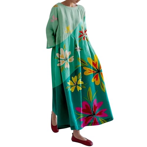 Plissiertes Maxikleid Damen Sommerkleid Plus Size Sommerlanges Freizeitkleider 3/4-Arm T-Shirt Kleid Swing Kleid Strandkleid Große Größen Lockeres Blusenkleid Bohemian A-Linien-Kleid von Generic