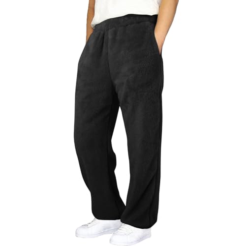 Plüsch Breite Jogginghose Herren Hosen Winter Hosen Plüschhose Herren Lose Relaxed-Fit Sweathose Jogginghose Aestethic Sweatpants Breites Bein Freizeithosen Outdoorhose Loungewear Streetwear von Generic