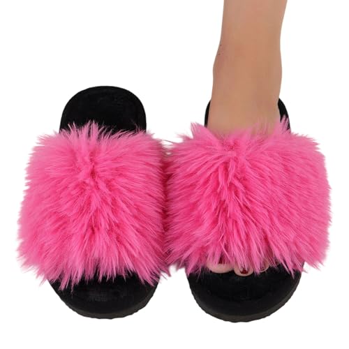 Plüsch Frauen Schlappen Hausschuhe Damen Fell Pantoffeln Mit Polar Fleece-Futter Mann Und Frau Warme Innenbereich Cozy Slippers Flauschig Filzpantoffeln von Generic