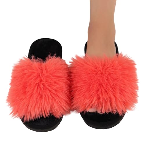 Plüsch Frauen Schlappen Hausschuhe Damen Fell Pantoffeln Mit Polar Fleece-Futter Mann Und Frau Warme Innenbereich Cozy Slippers Flauschig Filzpantoffeln von Generic