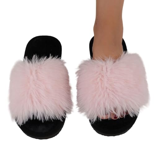 Plüsch Frauen Schlappen Hausschuhe Damen Fell Pantoffeln Mit Polar Fleece-Futter Mann Und Frau Warme Innenbereich Cozy Slippers Flauschig Filzpantoffeln von Generic