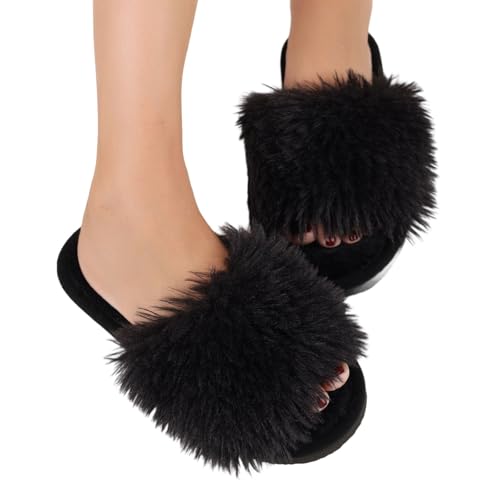 Plüsch Frauen Schlappen Hausschuhe Damen Fell Pantoffeln Mit Polar Fleece-Futter Mann Und Frau Warme Innenbereich Cozy Slippers Flauschig Filzpantoffeln von Generic