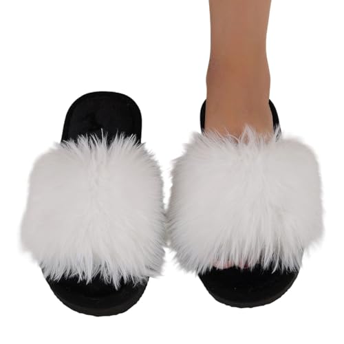 Plüsch Frauen Schlappen Hausschuhe Damen Fell Pantoffeln Mit Polar Fleece-Futter Mann Und Frau Warme Innenbereich Cozy Slippers Flauschig Filzpantoffeln von Generic