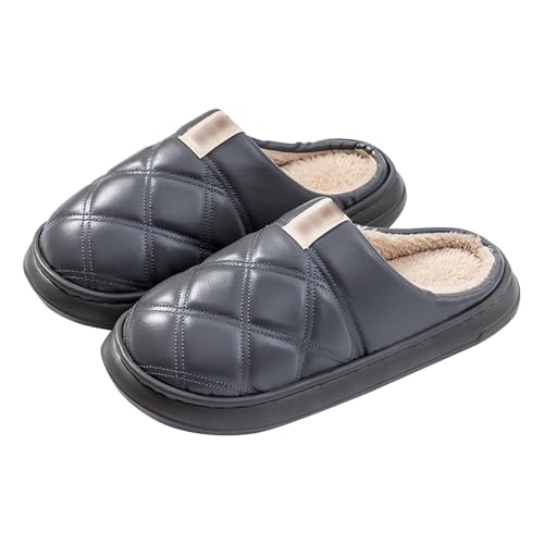 Plüsch Frauen Schlappen Pantoffeln Rutschfeste Mit Polar Fleece-Futter Retro-Mode Filz Hausschlappen Warme Hausschuhe Cartoon Einfarbig Women Winter von Generic