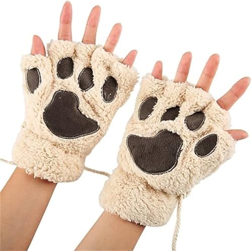 Plüsch Handschuhe Damen Katzenpfoten Handschuhe Fellhandschuhe Thermo Fingerlose Fäustlinge Niedlich Katze Klaue Bärentatze Fingerlose Handschuhe Windstopper Handschuhe Weich Warme Fahrradhandschuhe von Generic