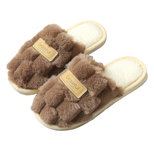 Plüsch Hausschuhe Damen Bequem Winter Warm Pantoffeln Flache Hüttenschuhe Flauschige Schlappen Damen Weiche Slippers Geschlossen Zehen Rutschfest Hausschlappen Einfarbig Hauspantoffeln von Generic