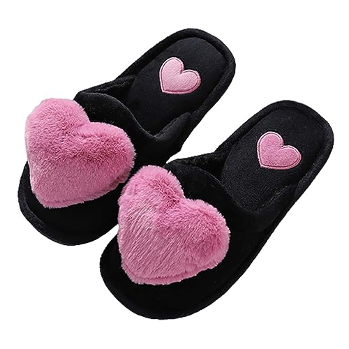 Plüsch Hausschuhe Damen Winter Warme Synthetik Bequeme Memory-Schaum Offene Zehenpartie Freizeit Slipper Socken rutschfeste Slides Casual Plüschhausschuhe Winterschuhe von Generic