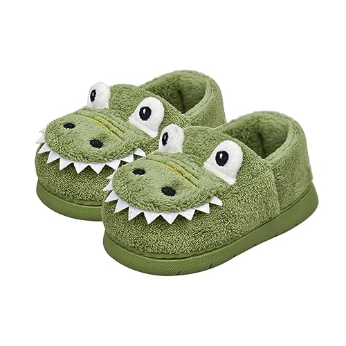 Plüsch Hausschuhe Junge Kuschelige Tierhausschuhe Mädchen Anti Rutsch Haus Pantoffeln Warm Winterschuhe Süße Flauschig Slipper Weiche Kinderhausschuhe (Green, 29 Little Child) von Generic