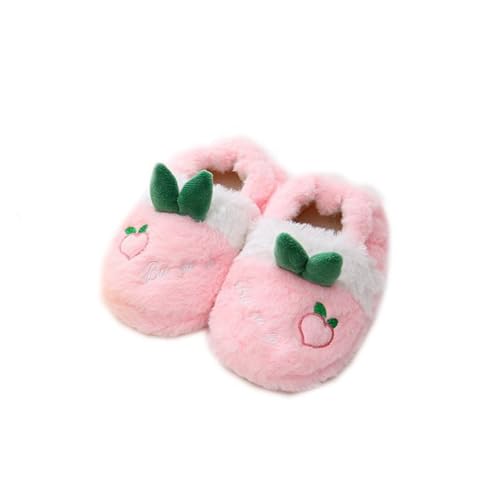 Plüsch Hausschuhe Kinder Mädchen Süße Pfirsich Pantoffeln Anti Rutsch Warm Winterschuhe Flauschig Weiche Slipper Kuschelige Baumwolle Lauflernschuhe (Pink, 28.5 Little Child) von Generic
