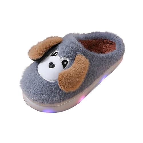 Plüsch Hausschuhe Mädchen Junge Gefüttert Tierhausschuhe Winter Warm Hund Pantoffeln Weiche Hause Schuhe Süße Kinderhausschuhe Flauschig Leicht Slipper (Grey, 32 Big Kids) von Generic